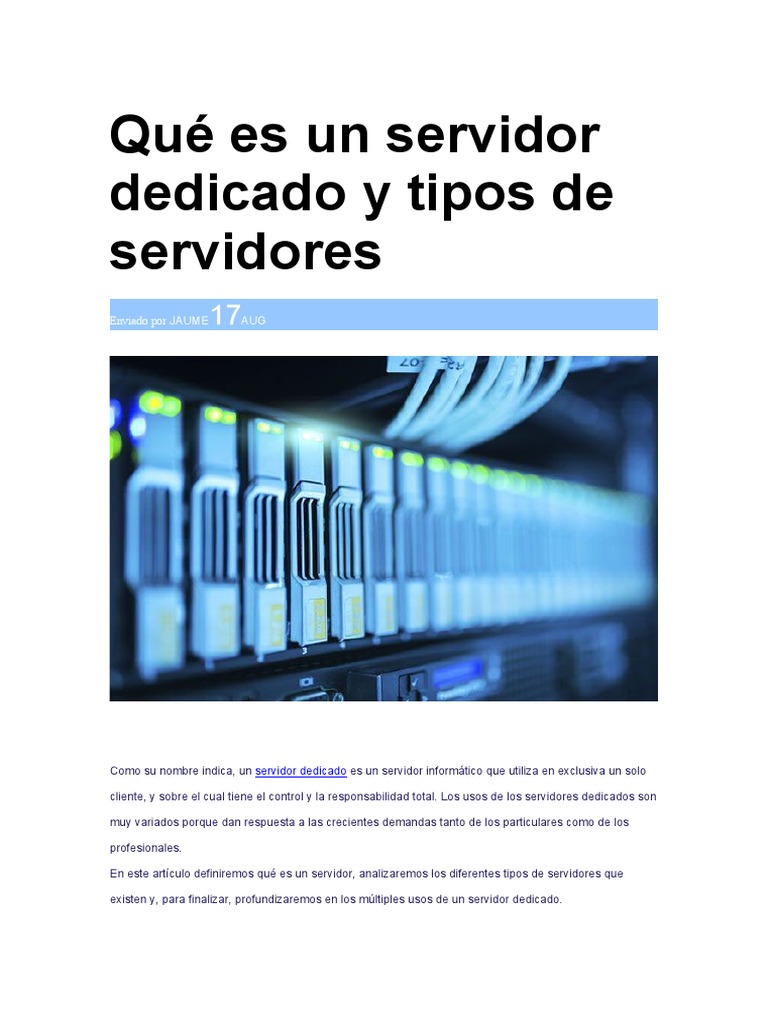 Qué Es Un Servidor Dedicado y Tipos de Servidores | PDF | Servidor ...