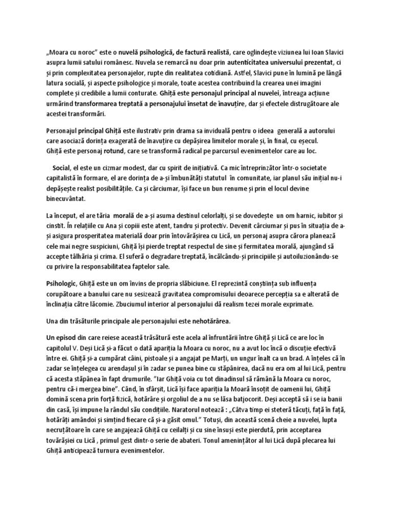 Moara Cu Noroc Caracterizare Ghita Moara Cu Noroc-Caracterizare Ghita | PDF