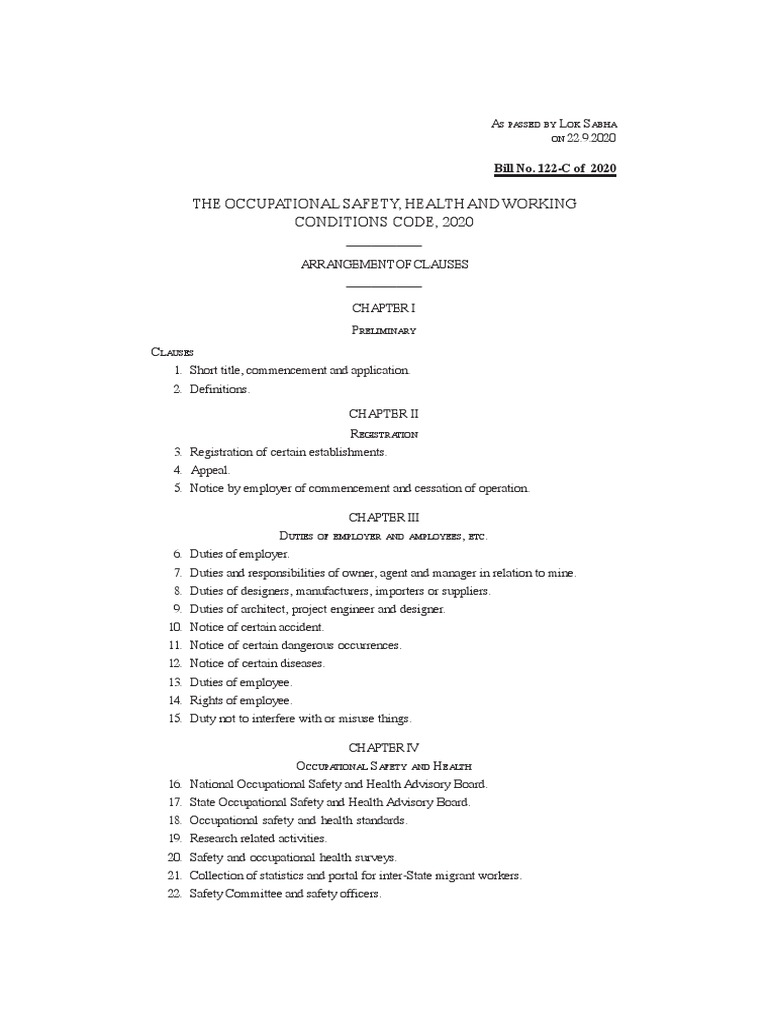 The Occupational Safety, Health and Working and Working Conditions Code