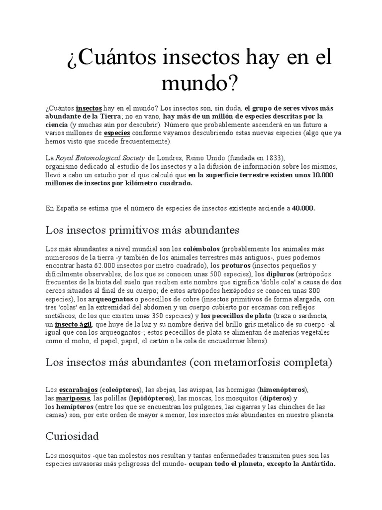 ¿Cuántos Insectos Hay en El Mundo? | PDF | Insectos | Mosca