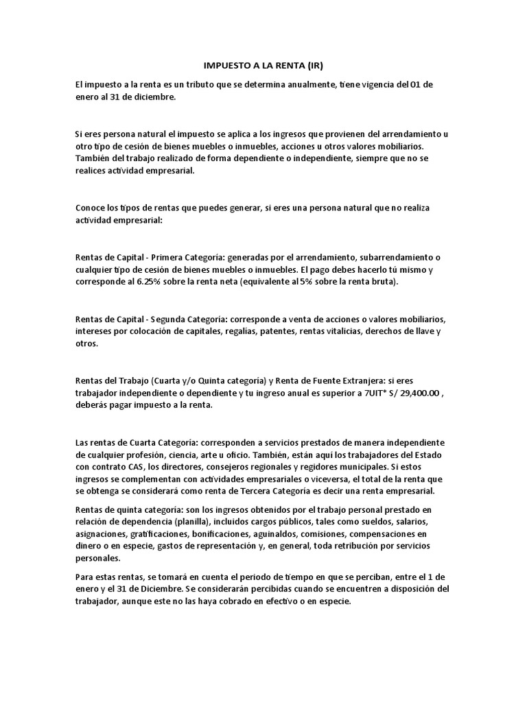 Guía del Impuesto a la Renta (IR) 2023 | PDF | Impuesto sobre la renta ...