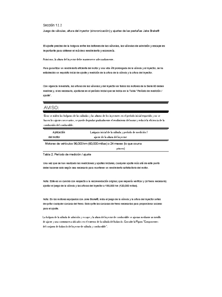 Calibracion de Valvulas Serie 60 en Español y Ingles PDF Tornillo Bienes manufacturados