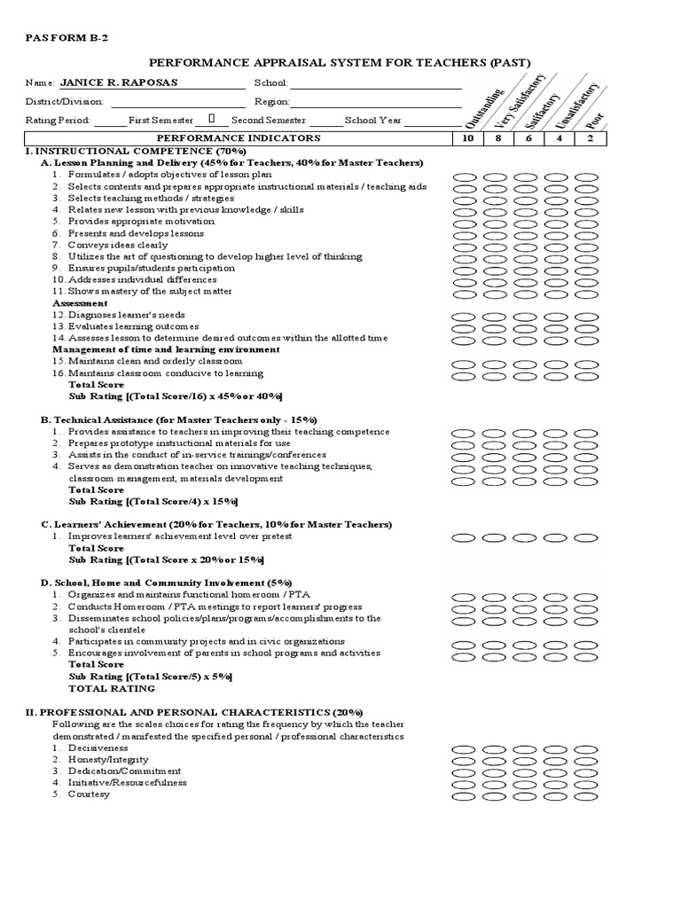 Teacher Performance Appraisal Form | PDF | Teachers | Behavior Modification
