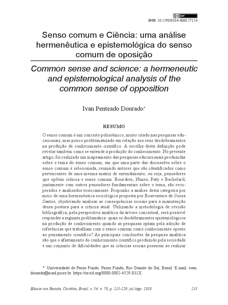 Senso Comum e Ciência: Análise Epistemológica | PDF | Sociologia | Science