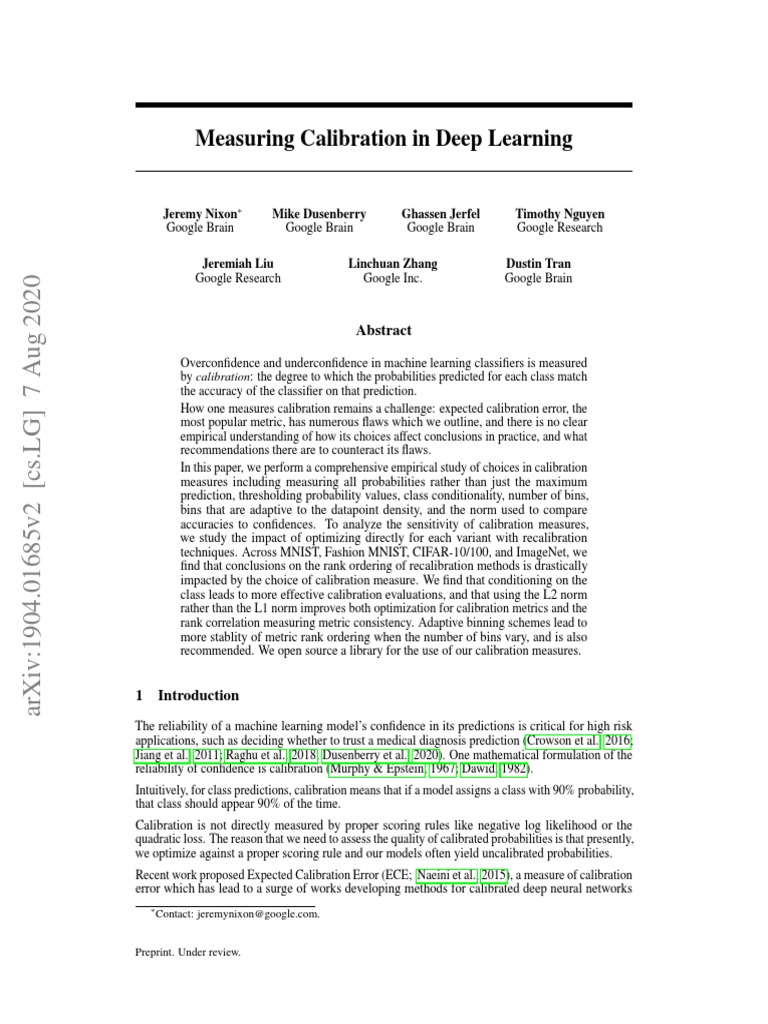 Nixon, Measuring Calibration in Deep Learning | PDF | Calibration ...