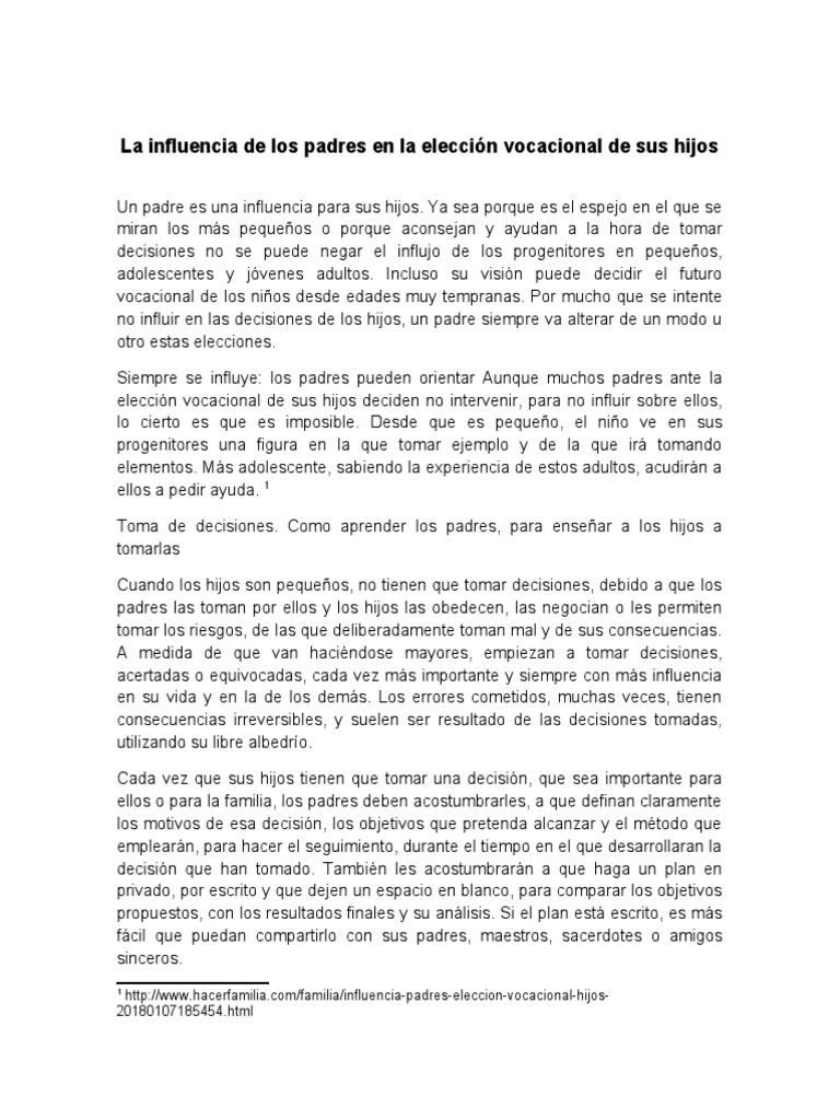La Influencia de Los Padres en Las Decisiones de Sus Hijos | PDF | Toma ...