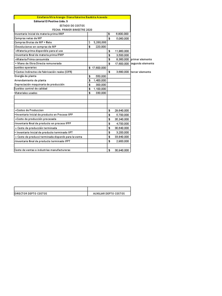 Estado de Costos y Resultados 2020 | PDF | Costo | Salario