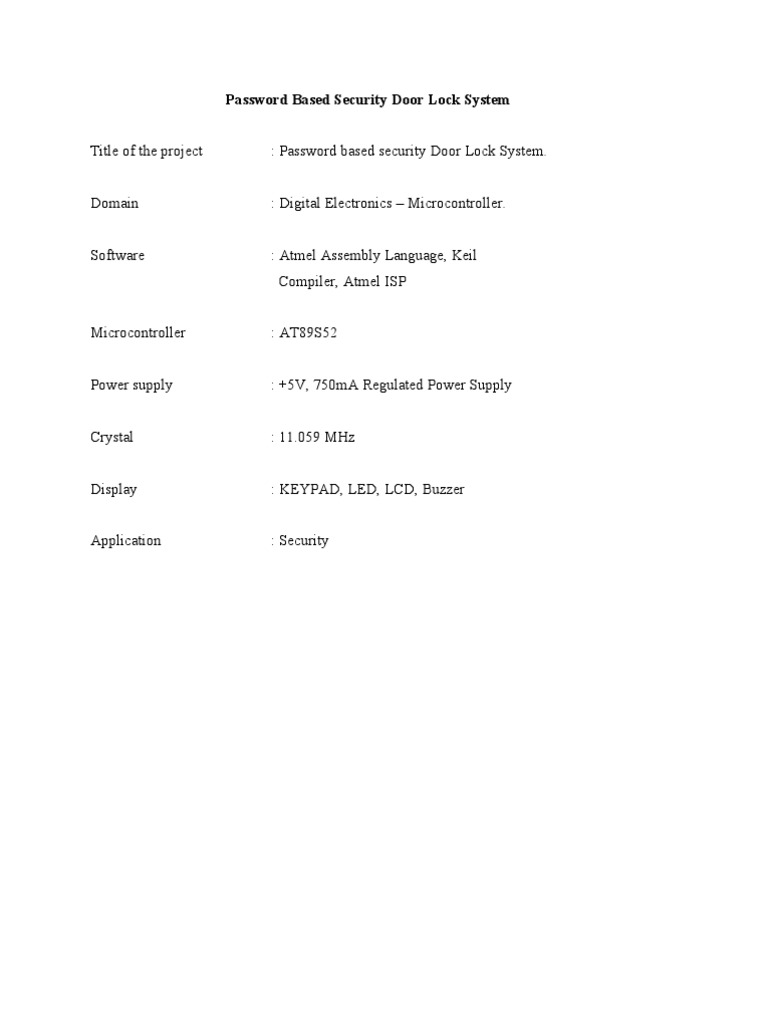 Password-Based Door Lock System | PDF | Power Supply | Rectifier