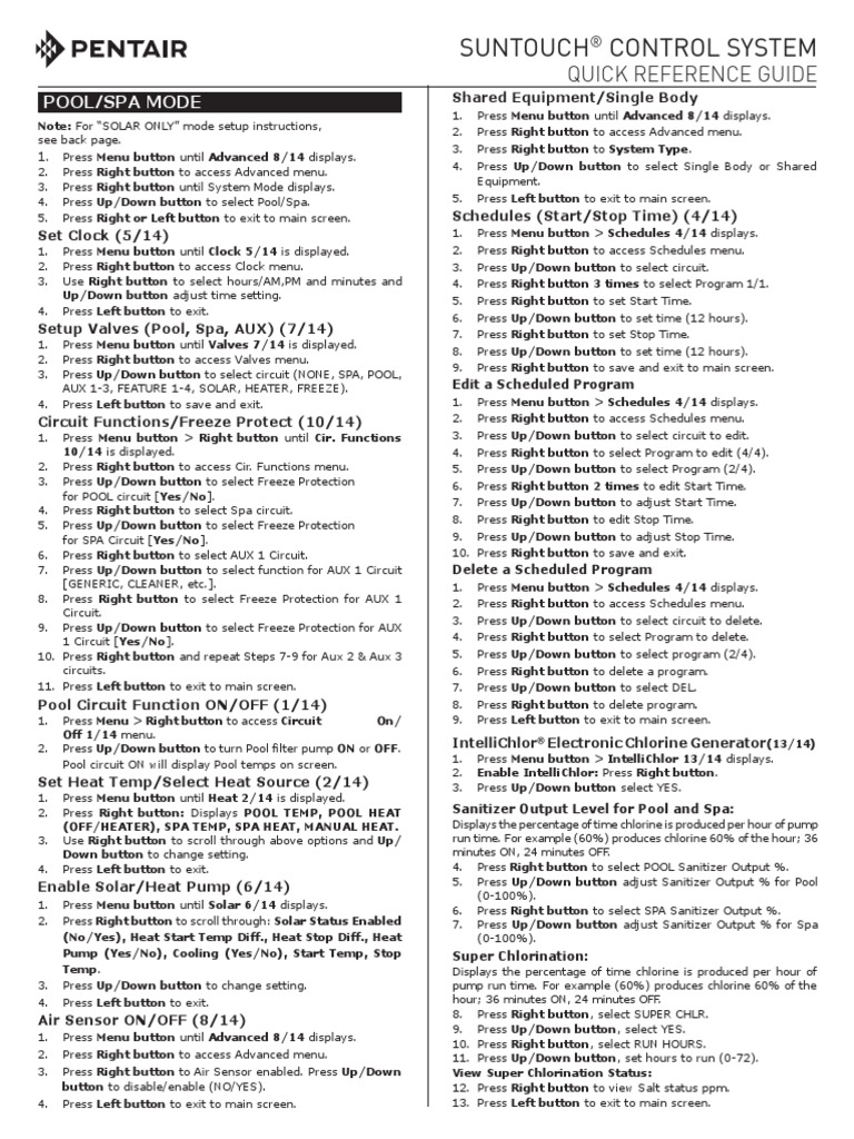 Suntouch Control System: Quick Reference Guide | PDF | Manufactured ...