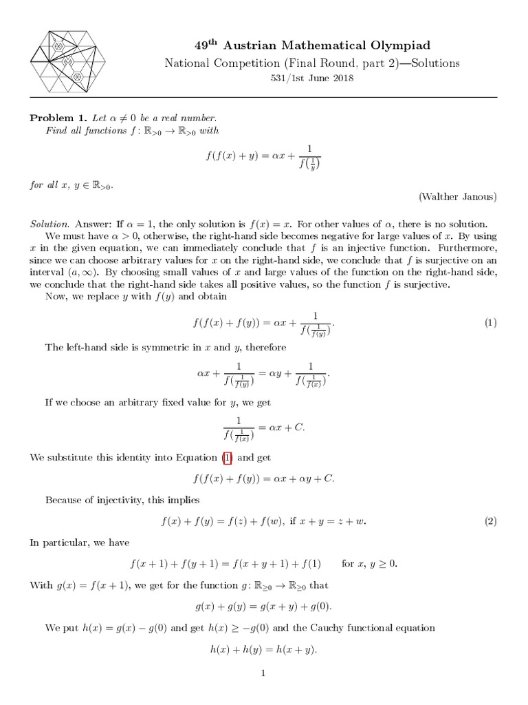 Solutions to 49th Austrian Math Olympiad | PDF | Triangle | Function ...