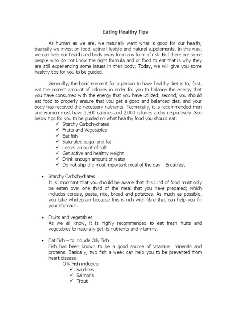Eating Healthy Tips | PDF | Saturated Fat | Diet & Nutrition
