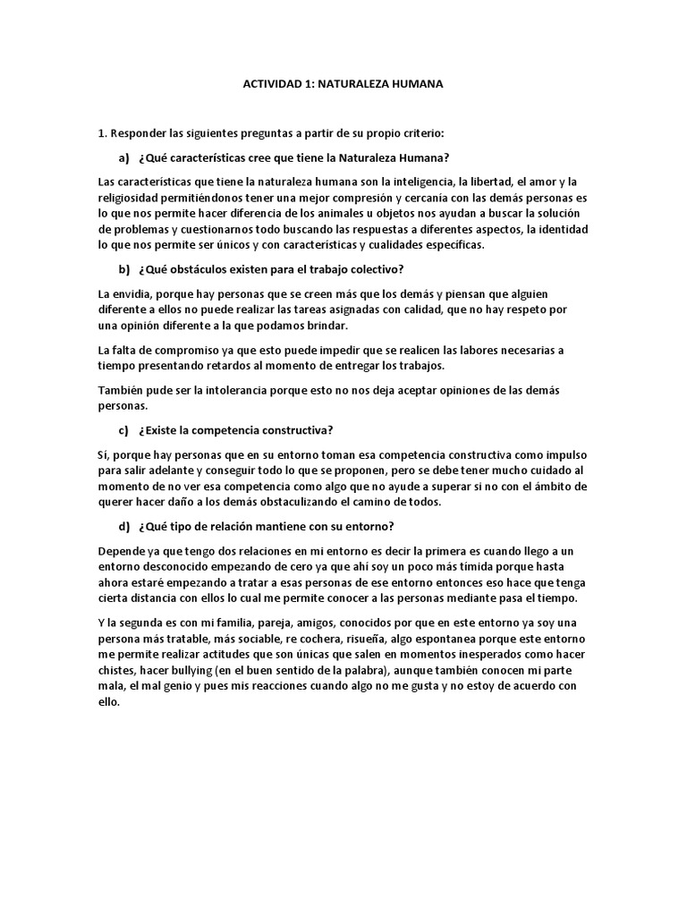 Características y Relaciones de la Naturaleza Humana | PDF | La ...