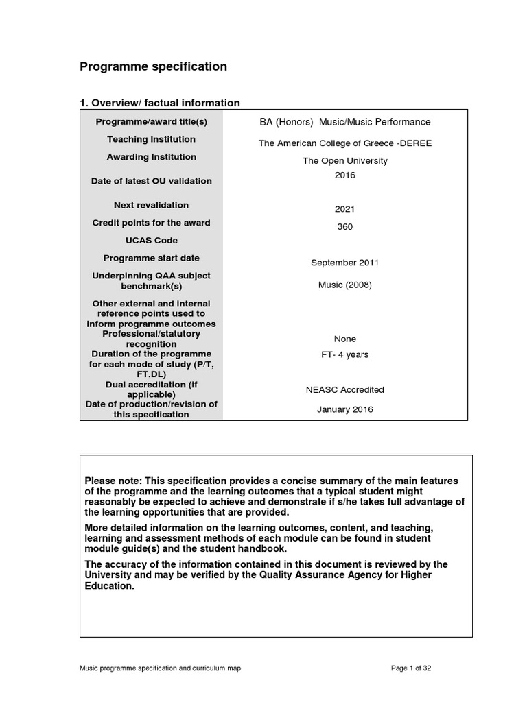 Programme Specifications Music Music Performance-Compressed | PDF ...