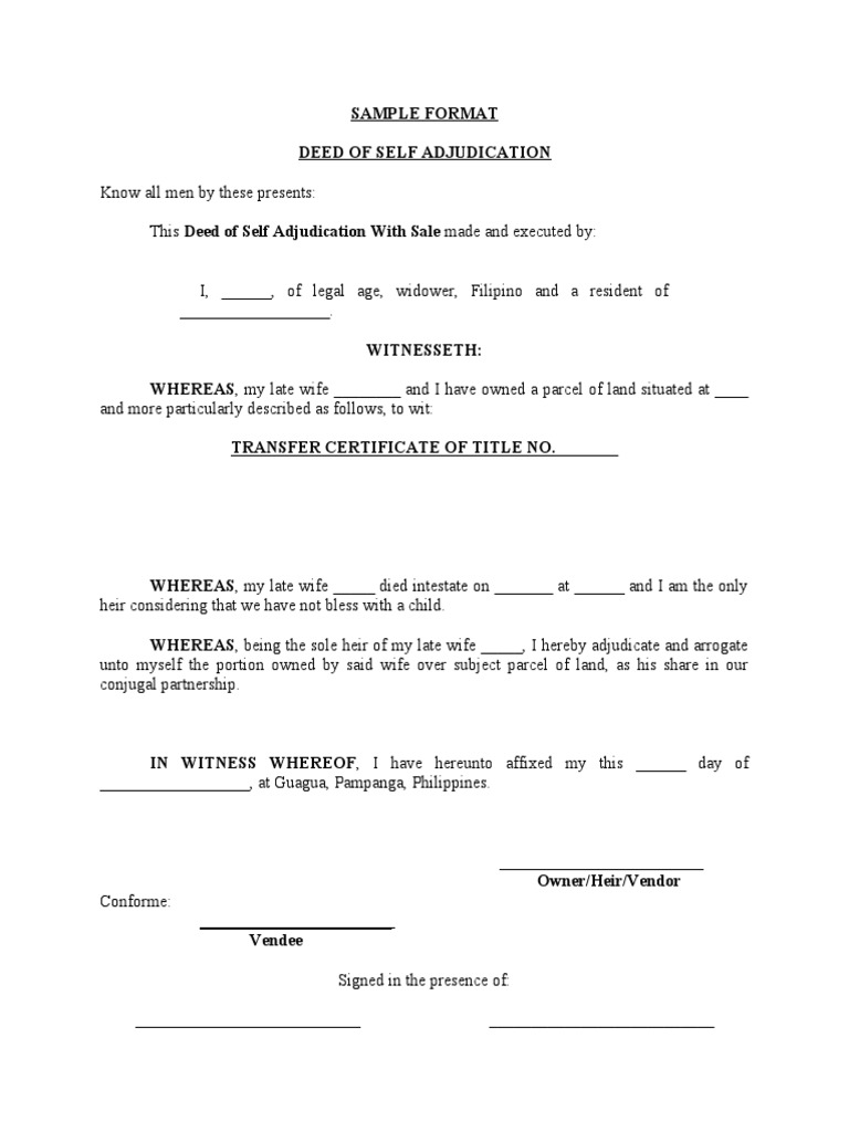Self Adjudication Deed Sample Format | PDF