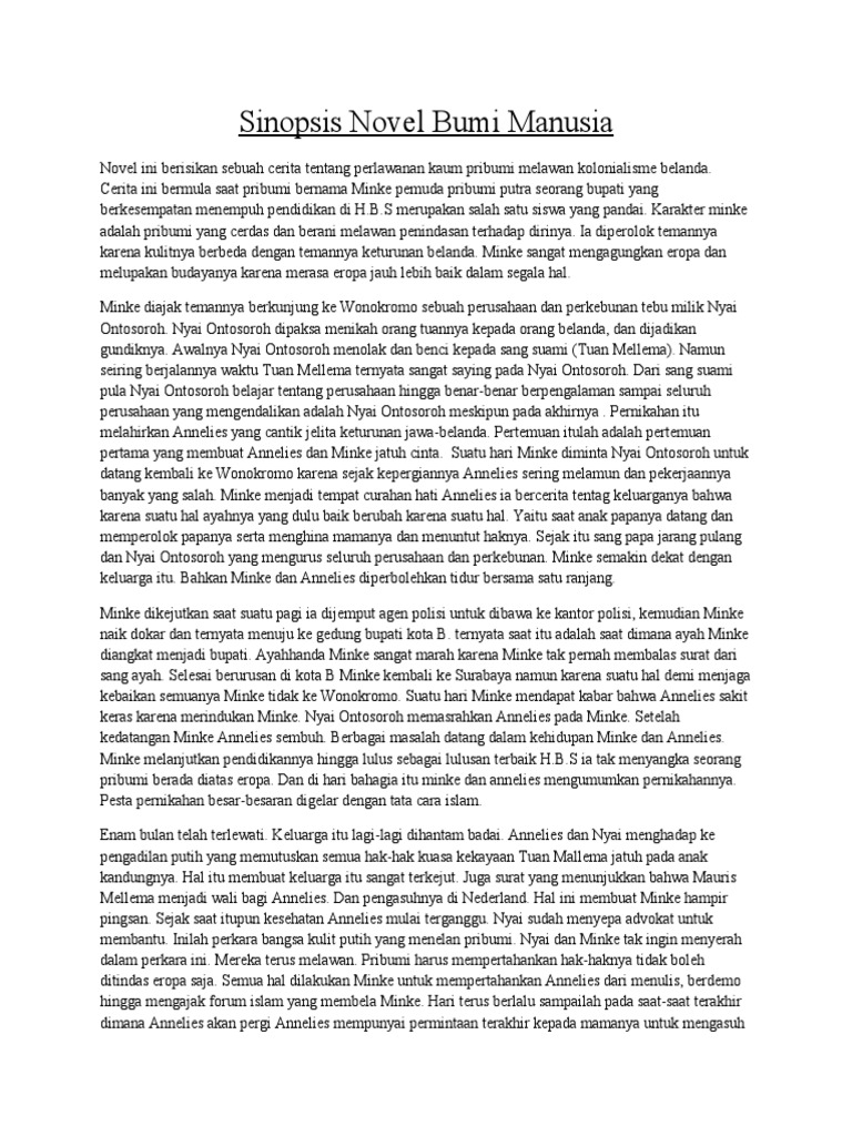 Sinopsis Novel Bumi Manusia