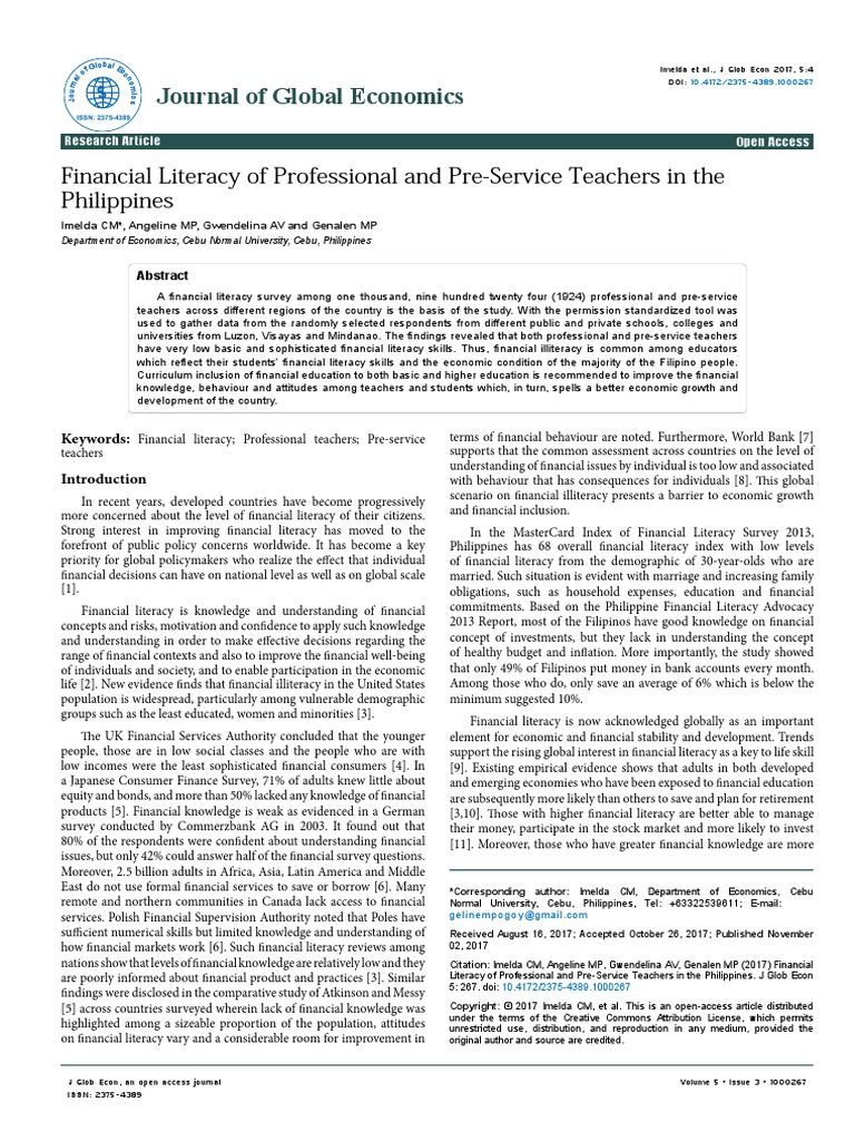 Financial Literacy of Professionals and Pre-Service Teachers PDF | PDF ...