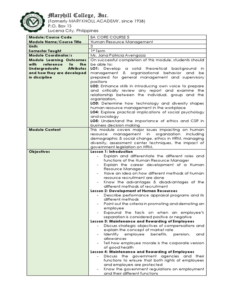 Human Resource Management Module | PDF | Human Resource Management ...