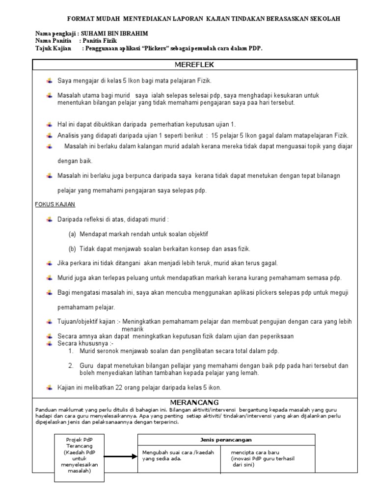 Laporan Kajian Tindakan 2020 Suhami Pdf
