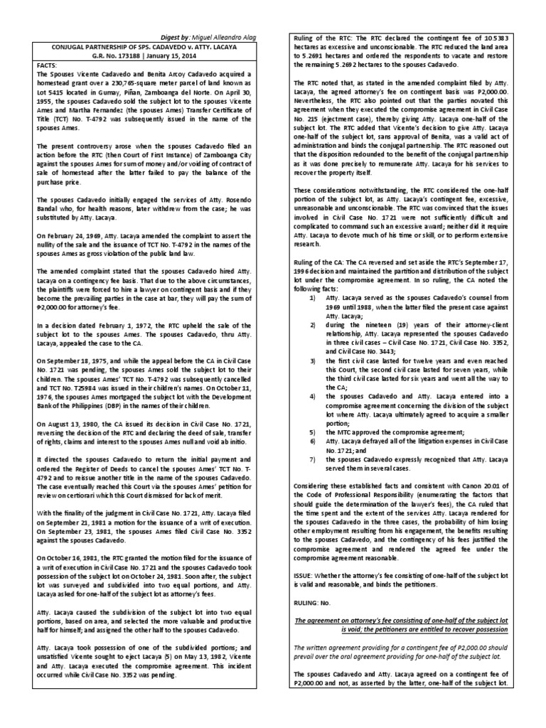 Conjugal Partnership of Sps. Cadavedo v. Atty. Lacaya PDF Attorney