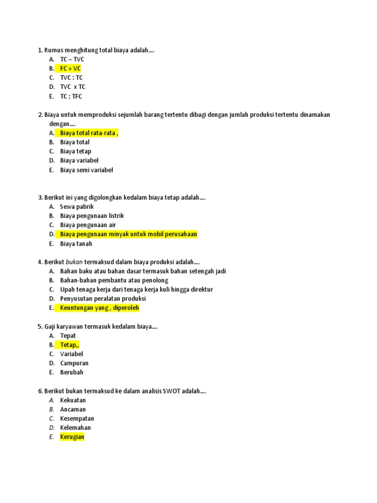 Soal Biaya Produksi Daring Xi Akt Pdf
