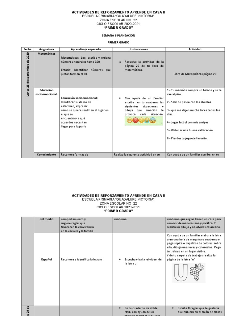 Actividades para Primer Grado 2020-2021 | PDF | Educación primaria ...