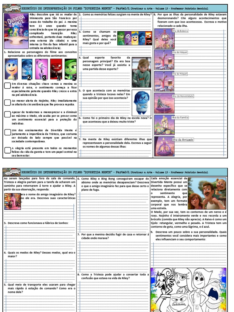 Atividades sobre "Divertida Mente" | PDF | Autoajuda