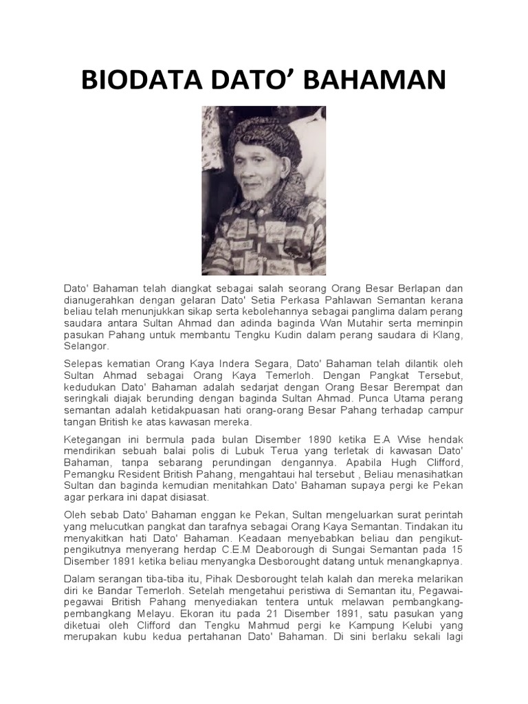 Biodata Dato' Bahaman | PDF
