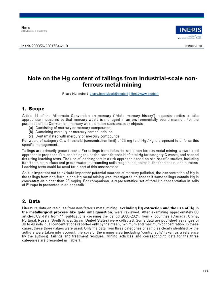 Hennebert - Note HG Content of Tailings From Industrial-Scale Non ...