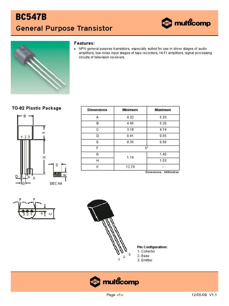 General Purpose Transistor: Features | PDF | Bipolar Junction ...