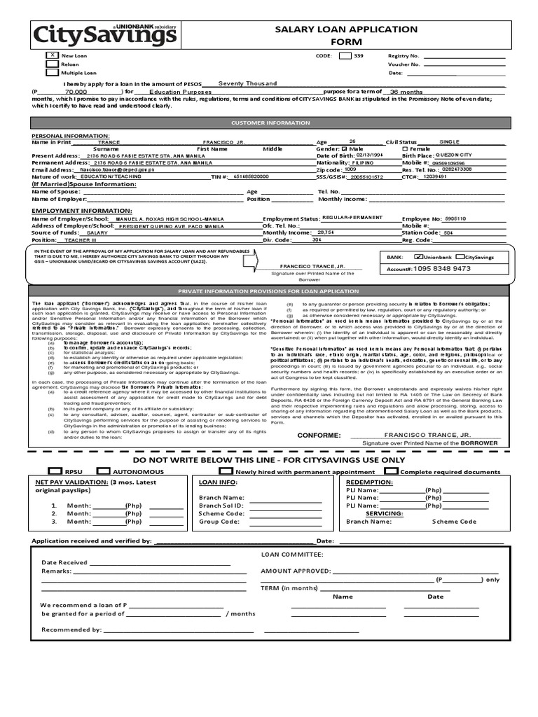 Loan Application Form - With Pretermination - 05092019 | PDF | Surety ...