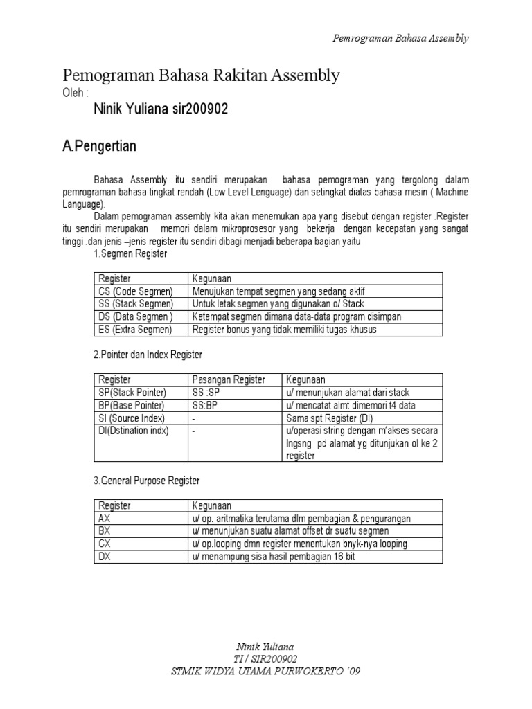 Contoh Aplikasi Bahasa Assembly