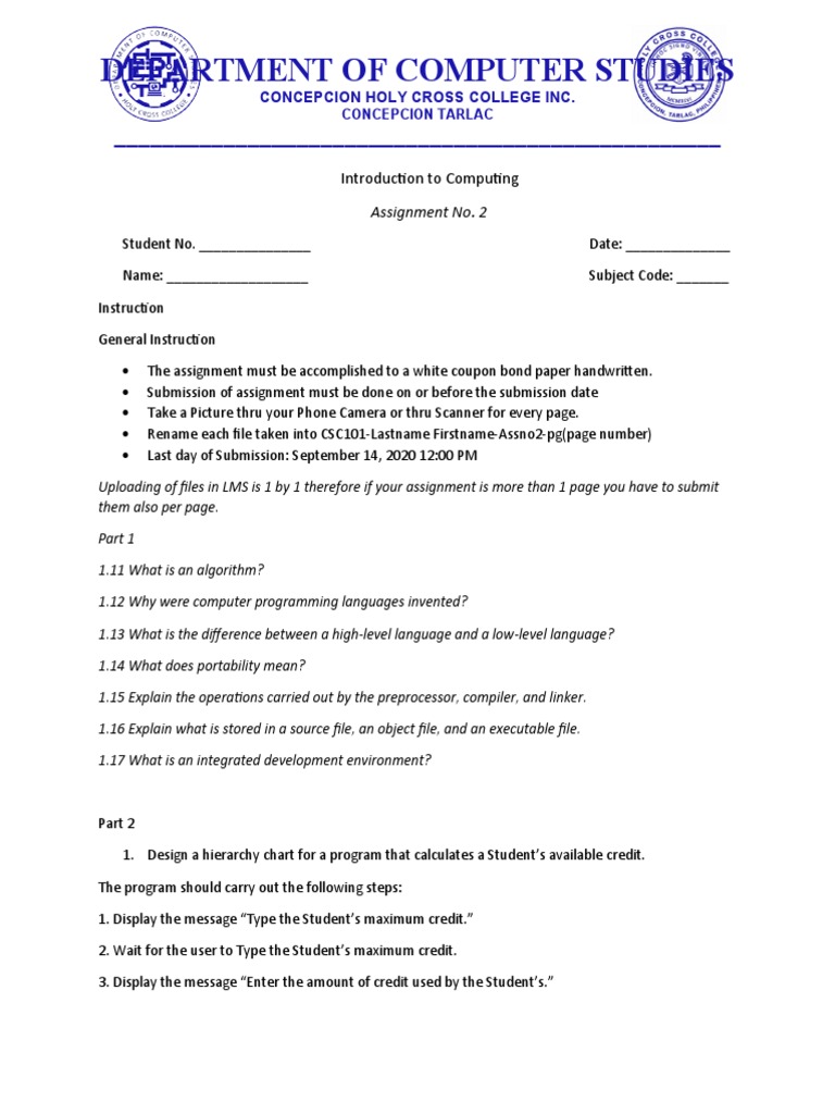 Department of Computer Studies: Introduction To Computing | Download ...