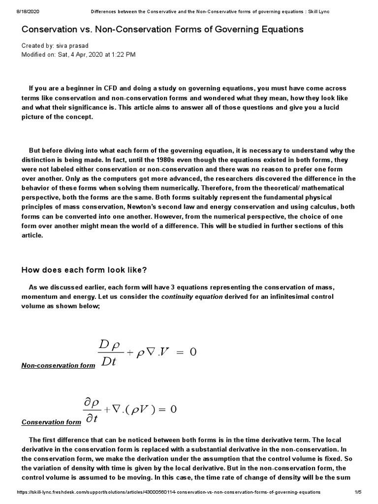 Conservation vs Non-Conservation Forms | PDF | Divergence | Shock Wave