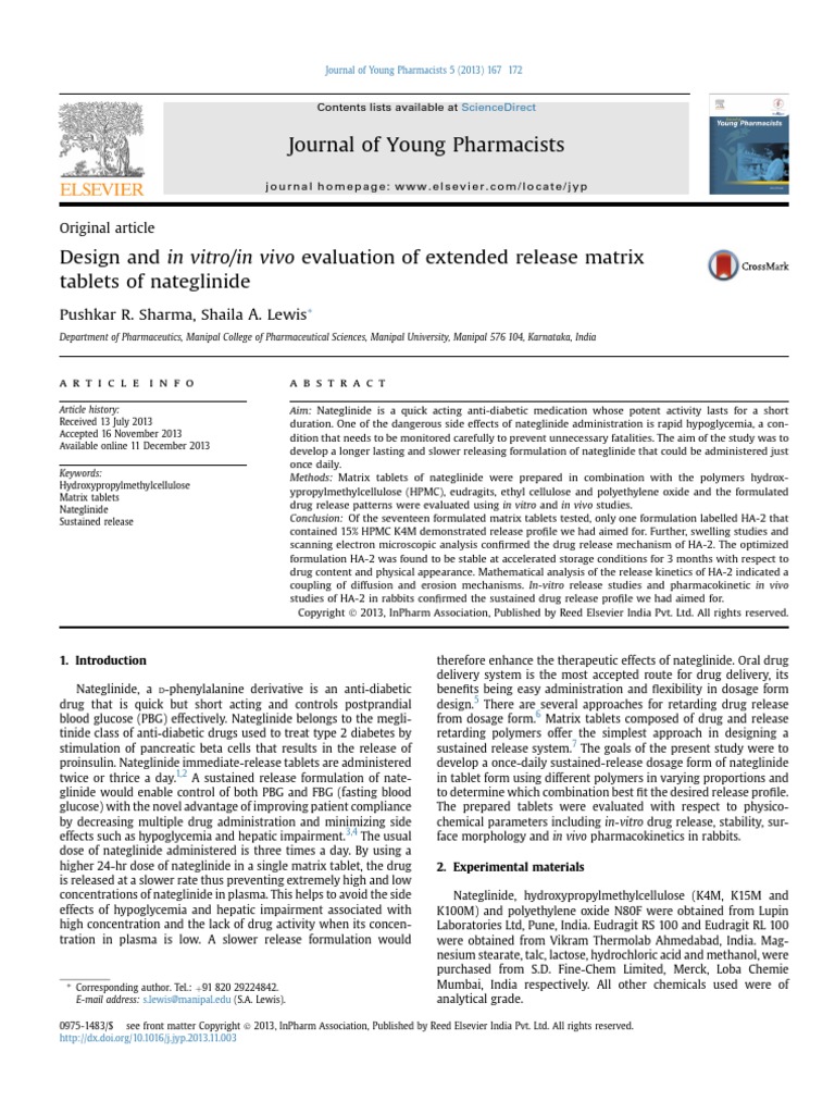 Design and in Vitro:in Vivo Evaluation of Extended Release Matrix ...