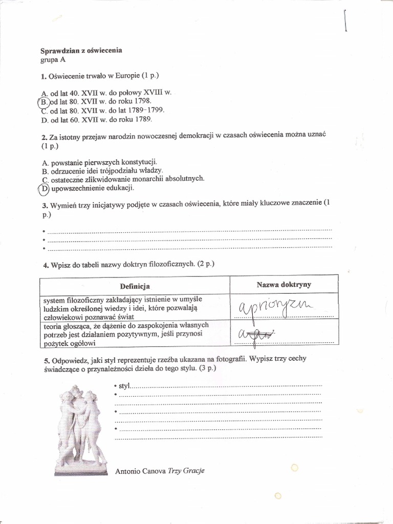 Sprawdzian Z Baroku Liceum Ponad Słowami Odpowiedzi Oświecenie Sprawdzian | PDF