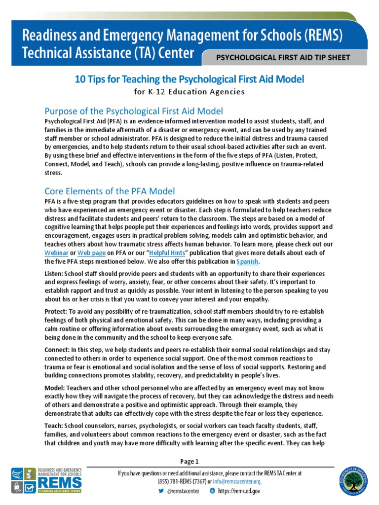 Implementing Psychological First Aid in Schools: A 10-Step Guide to the ...