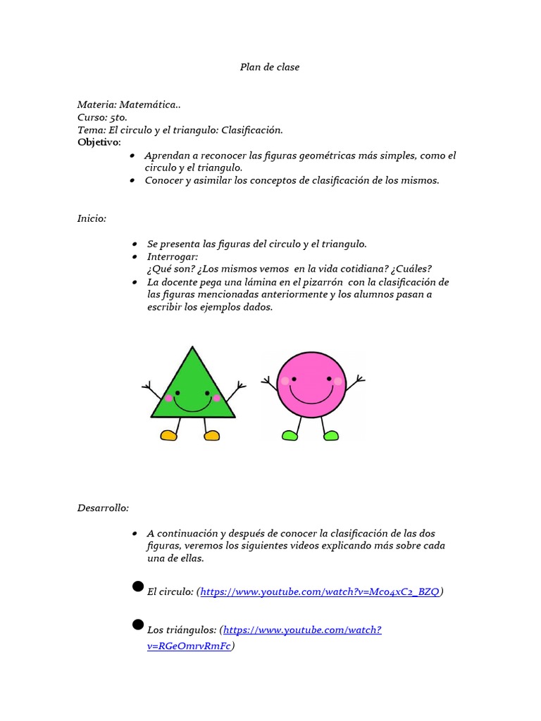 Plann De Clase Mat Circulo Y Triangulo Pdf