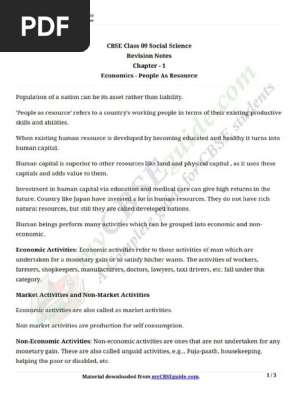 09 Social Science Key Notes Eco Ch1 People As Resources Pdf