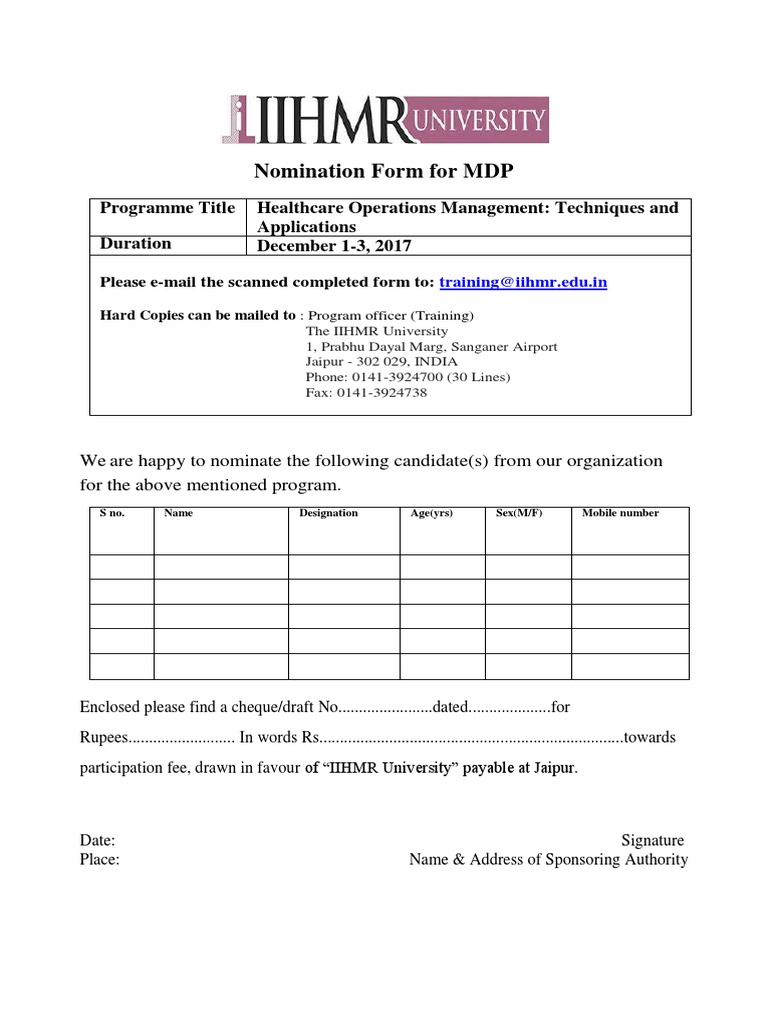 MDP Nomination Form: Healthcare Ops Management | PDF | Career & Growth ...