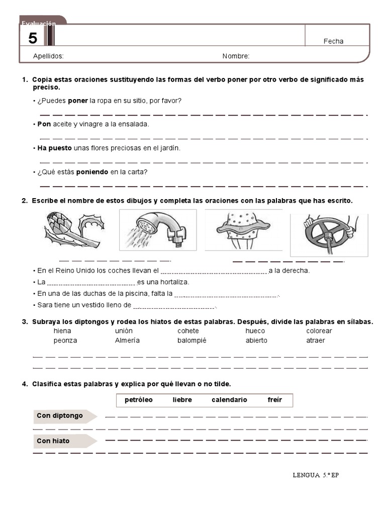 Ejercicios de Lengua para 5.º EP | PDF | Sílaba | Vocal