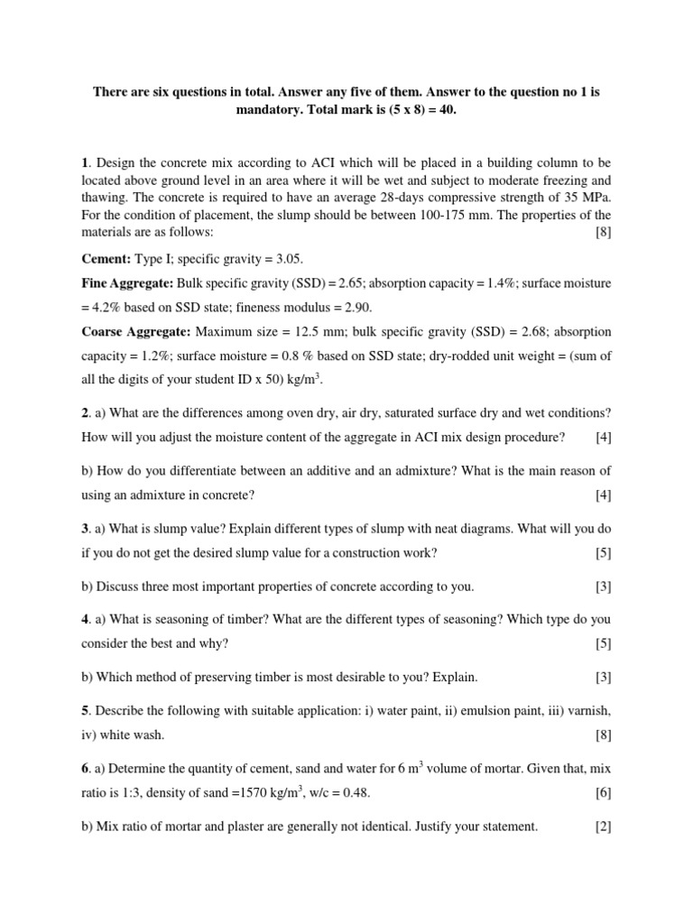 Final Exam Ce 201 Pdf Concrete Structural Engineering