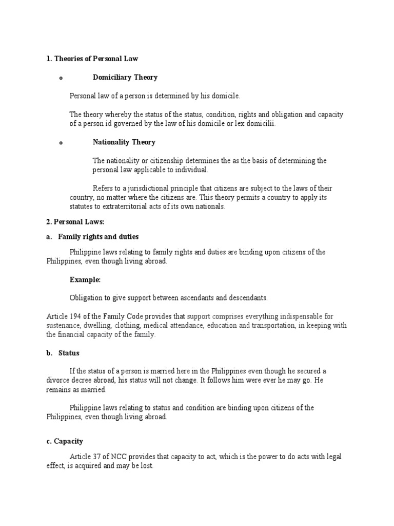 Theories of Personal Law Domiciliary Theory PDF Marriage Divorce