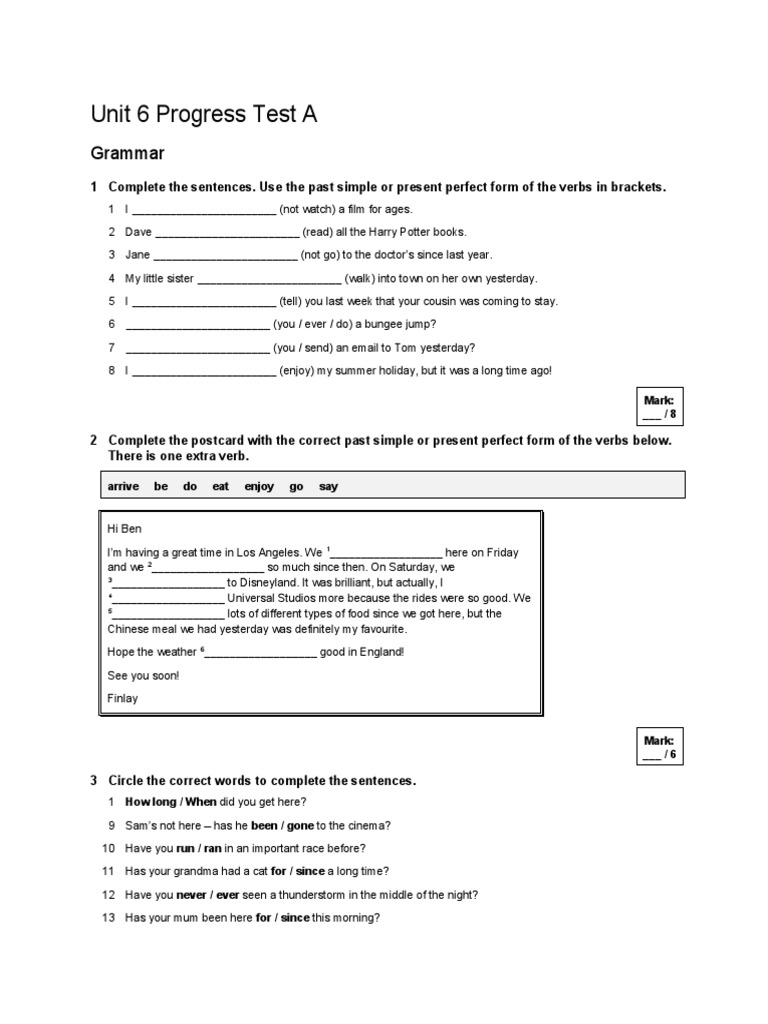 Unit 6 Progress Test | PDF | Tourism And Leisure | Holiday Or Vacation