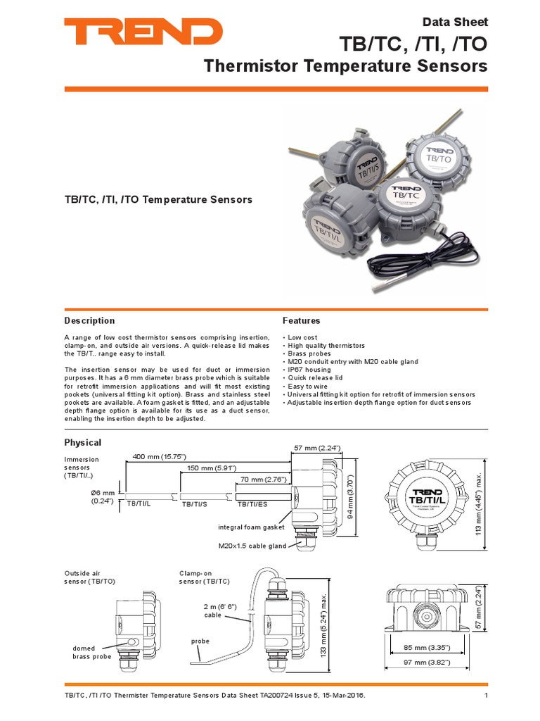 TB/TC, /TI, /TO: Thermistor Temperature Sensors | PDF | Duct (Flow ...