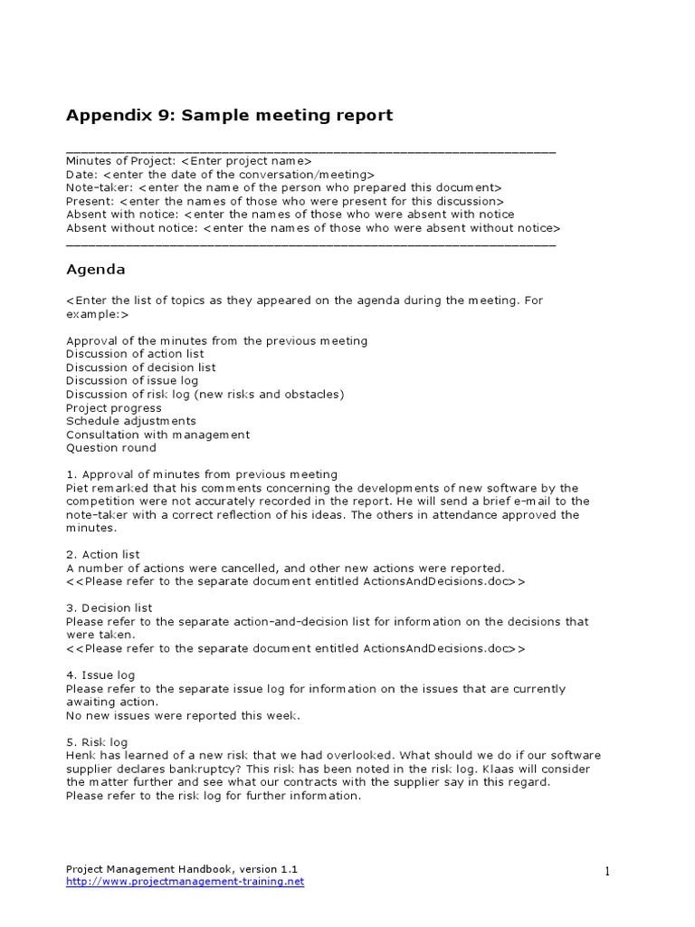 It Appendix 9 Sample Meeting Report | PDF | Project Management | Computing