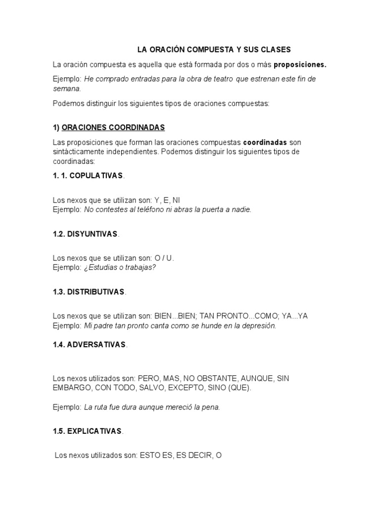 La Oración Compuesta y Sus Clases | PDF | Oración (Lingüística) | Semántica