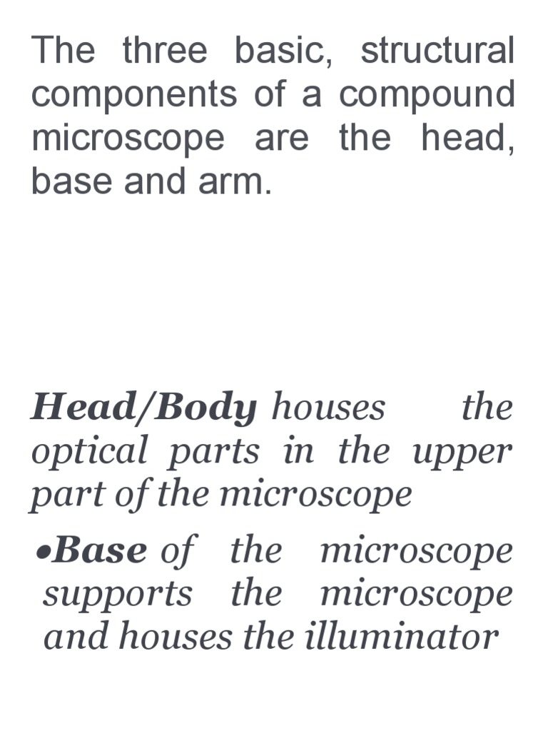 The Three Basic, Structural Components of A Compound Microscope Are The