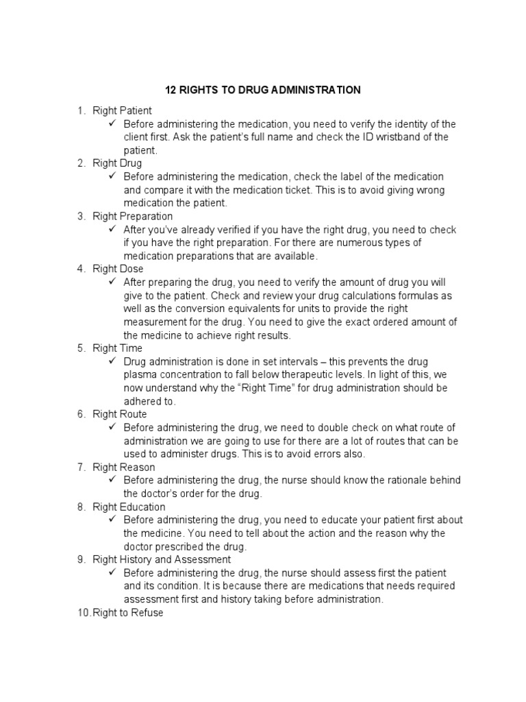 12 Rights Drug Administration | PDF | Patient | Drugs