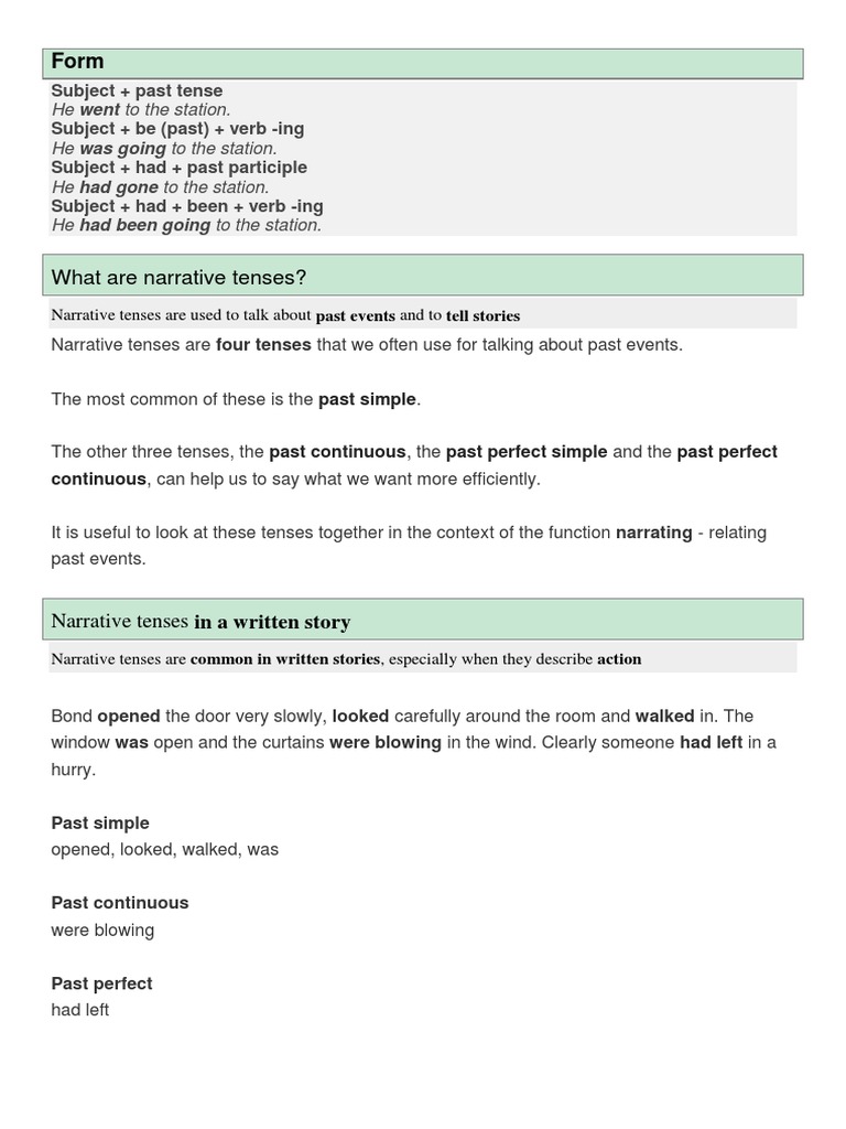 Narrative Tenses for ESL Learners | PDF | Grammatical Tense | Grammar
