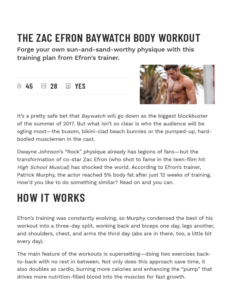 Get Zac Efron's Baywatch Body with His 3Day Split Workout PDF
